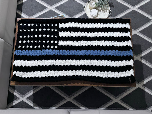 Blue Stripe American Flag Chunky Knit Throw Blanket