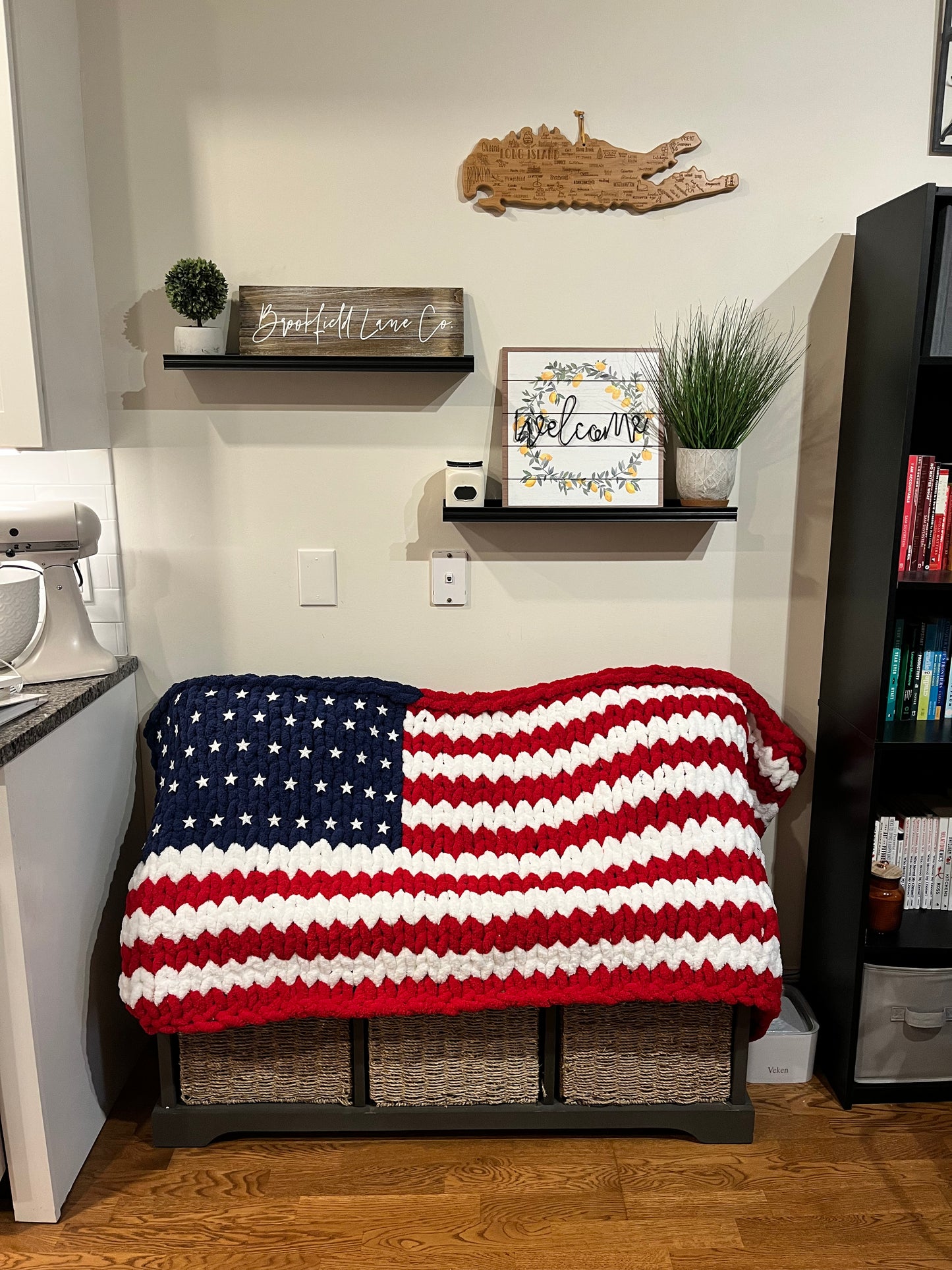 American Flag Chunky Knit Throw Blanket